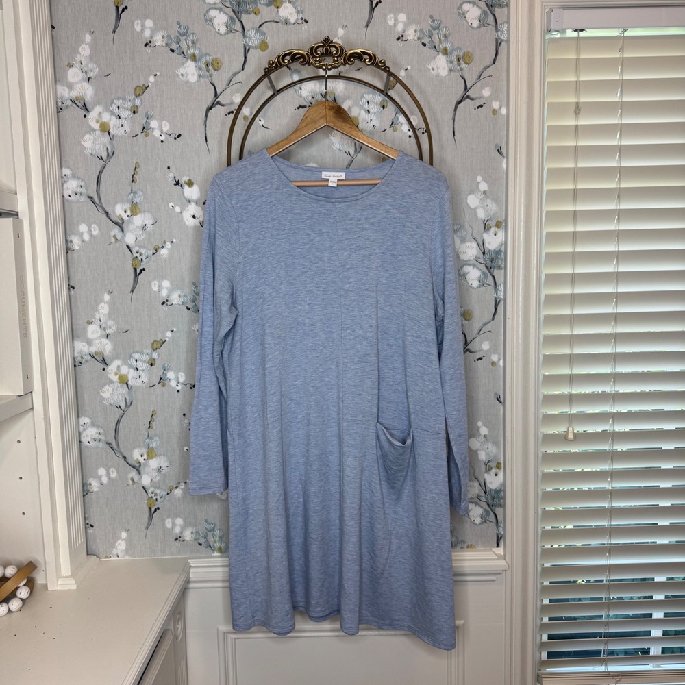 Pure Jill Luxe Tencel Tunic Dress Womens Large Blue Long Sleeve Pocket T-Shirt L